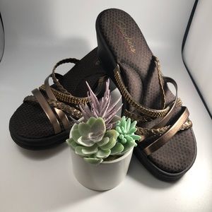Skechers Cali Rumblers Brown and Bronze wedge sandal Women's size 10